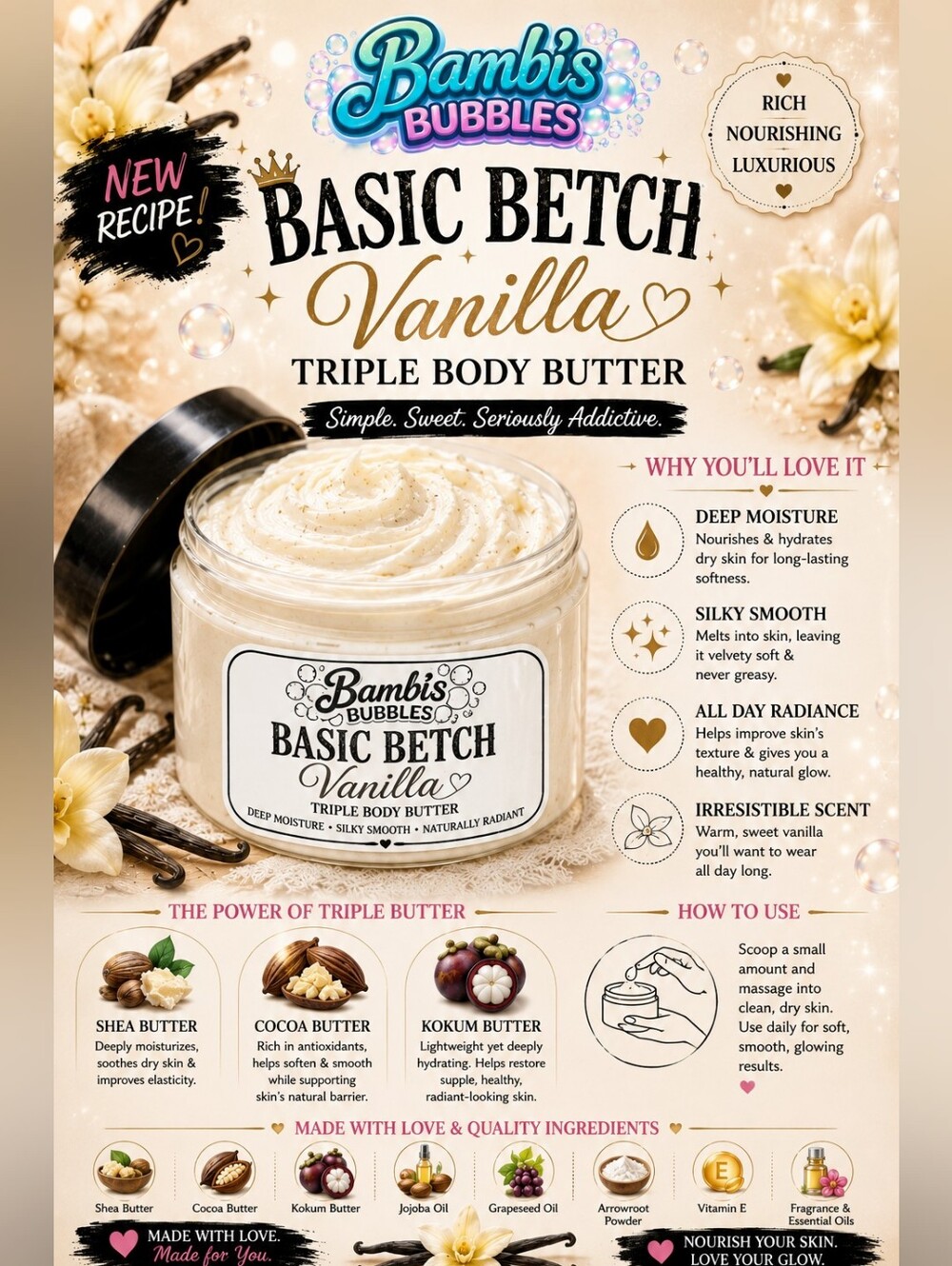 4oz Triple Body Butter Basic Betch Vanilla Assorted Scents Available